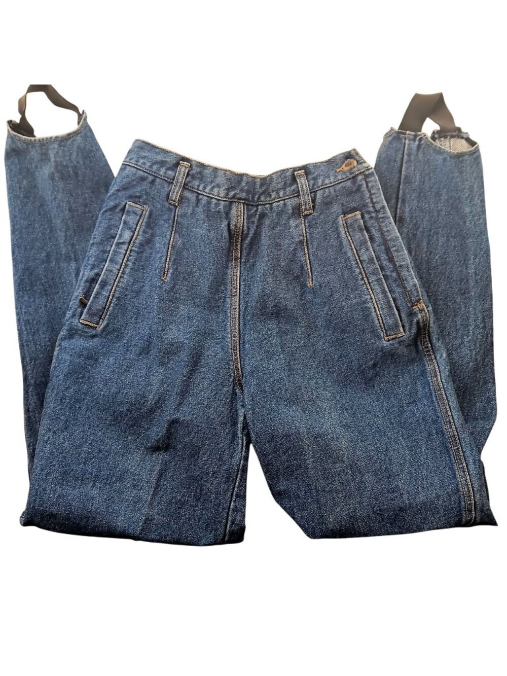 Vintage Lizwear Stirrup Jeans 8 26x30 Denim Side Zipper USA 1980's